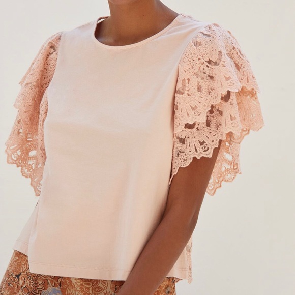 Anthropologie Forever That Girl Pink Back Lace Flutter Sleeves Top XS - Picture 1 of 6